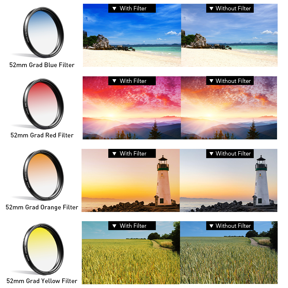 APEXEL 52mm 7in1 Gradual Filte - Photography Yellow Filter recensie en prijs